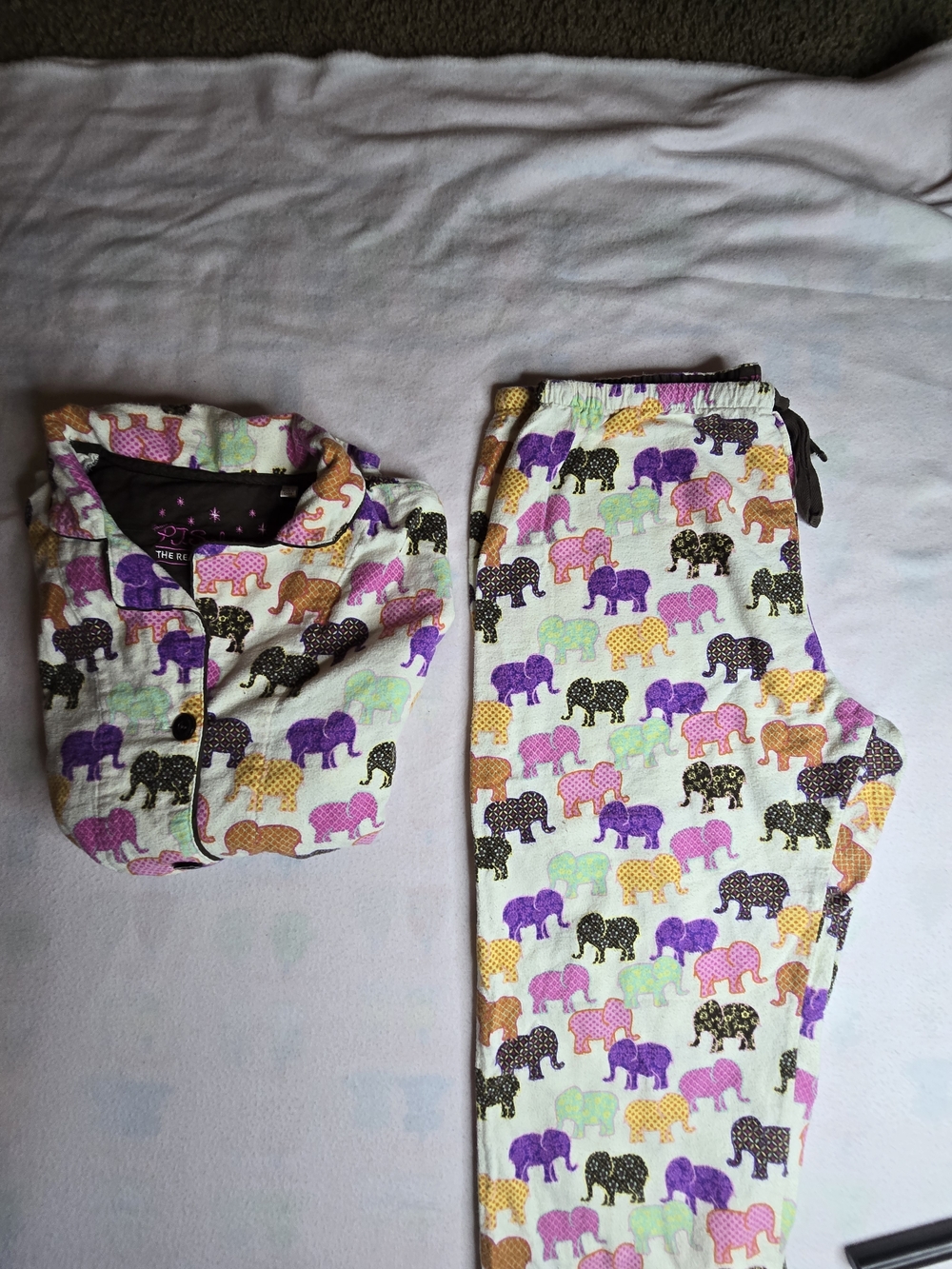P.J. Salvage Cream Pajama Set with Purple, Brown & Green Elephant Print - Picture 8 of 8